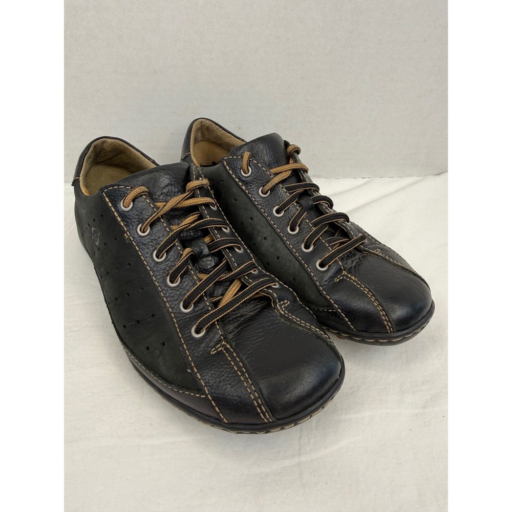 Born Black Grey Leather Suede Low Top Lace Up Casual Ballet Sneakers Sz 8 / 39